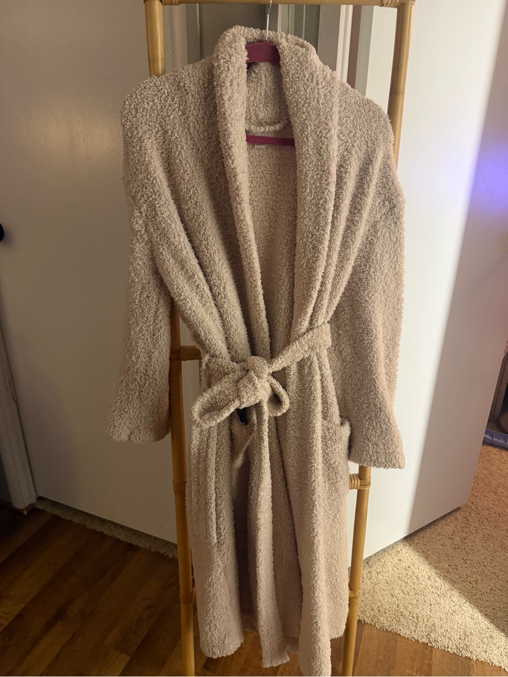 Barefoot Dreams Cozy Cream Shawl-Collar Robe with Belt